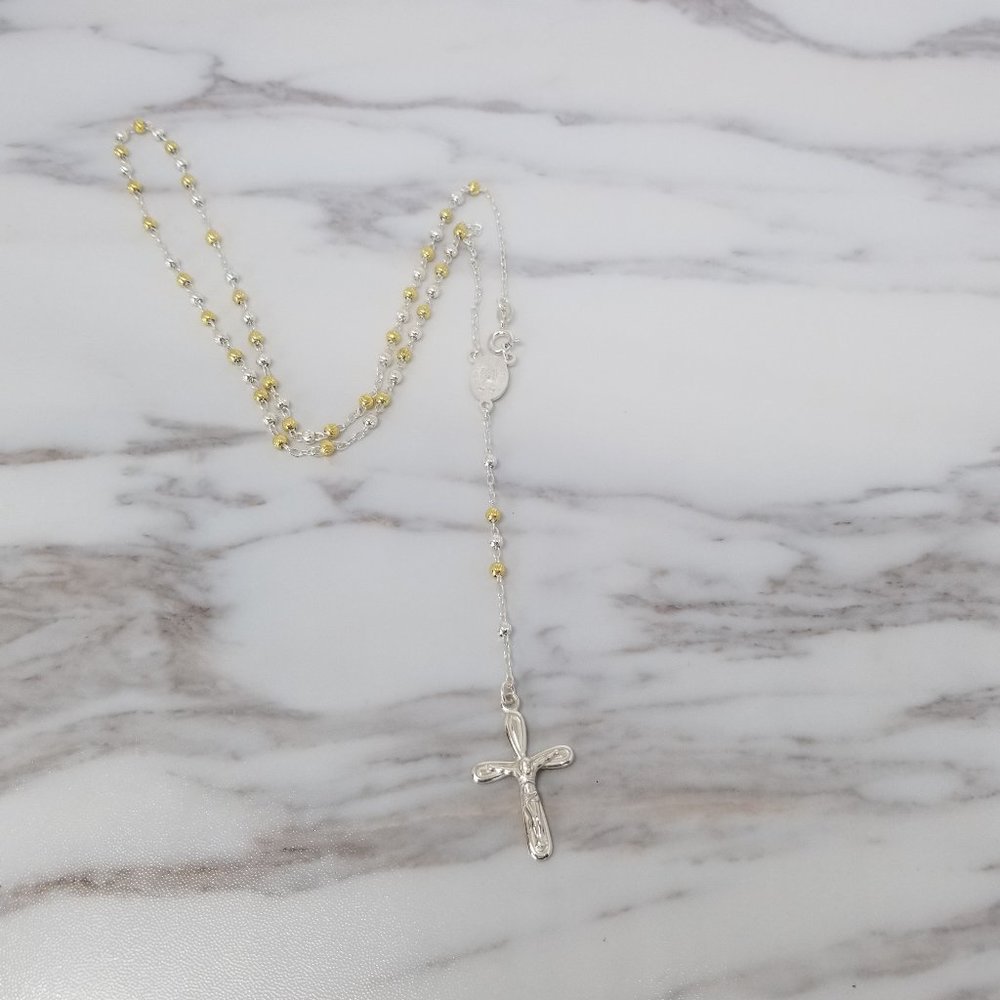 Sterling Silver W/ Gold Plated Rosary Necklace